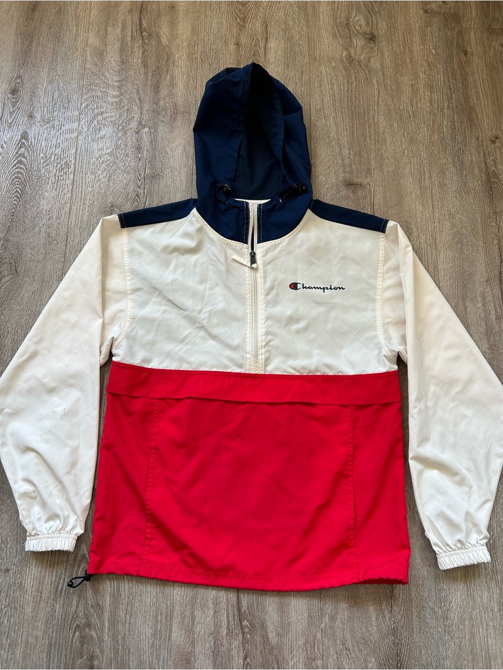 Champion Y2K Colorblock Hooded Pullover Jacket - Red/White/Navy
